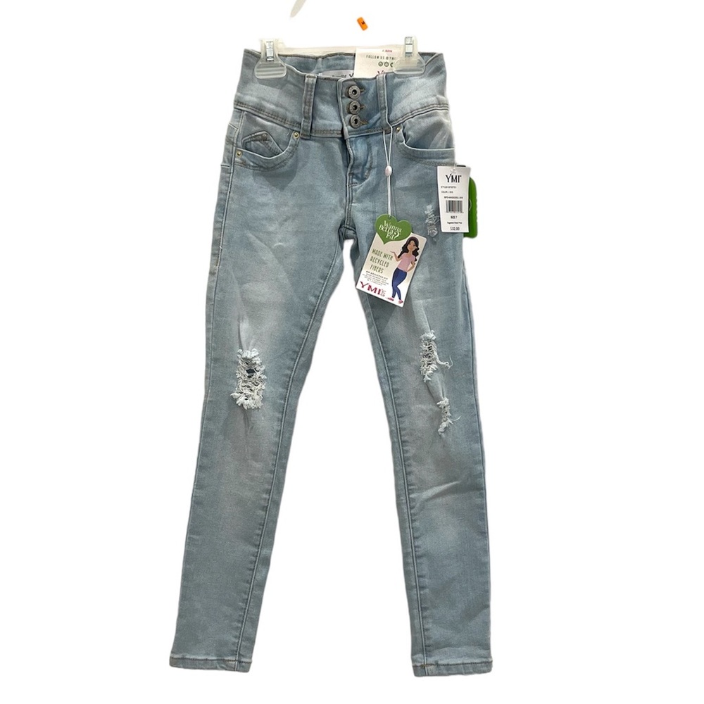 NWT Girls WannaBettaFit 3-Button Distressed Skinny Jeans Size 7